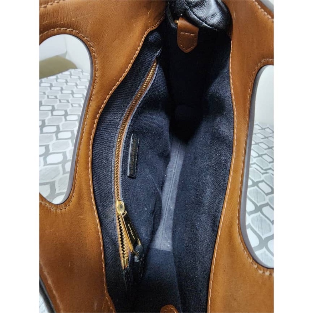 Authentic BURBERRY Pocket Mini Monogram Stripe E-Canvas Shoulder Bag Brown/Black - Picture 6 of 15